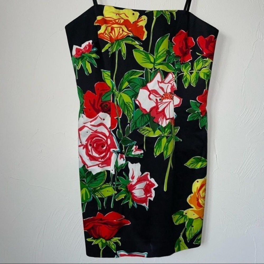 David Meister Floral Print Strapless Sheath Dress Size 4